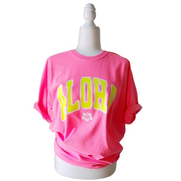 Aloha Hawaii Neon Pink Hibiscus T-Shirt - Picture 2 of 7